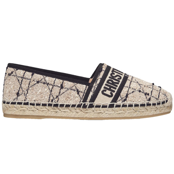 Dior Granville Beige Black Cannage Tweed Embroidered Logo Espadrille Flat 42